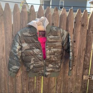 Justice hooded camo puffer